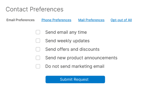 Contact Preferences screenshot