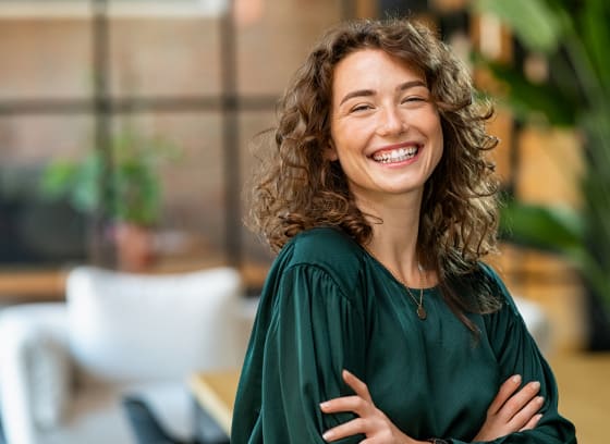 a woman smiling